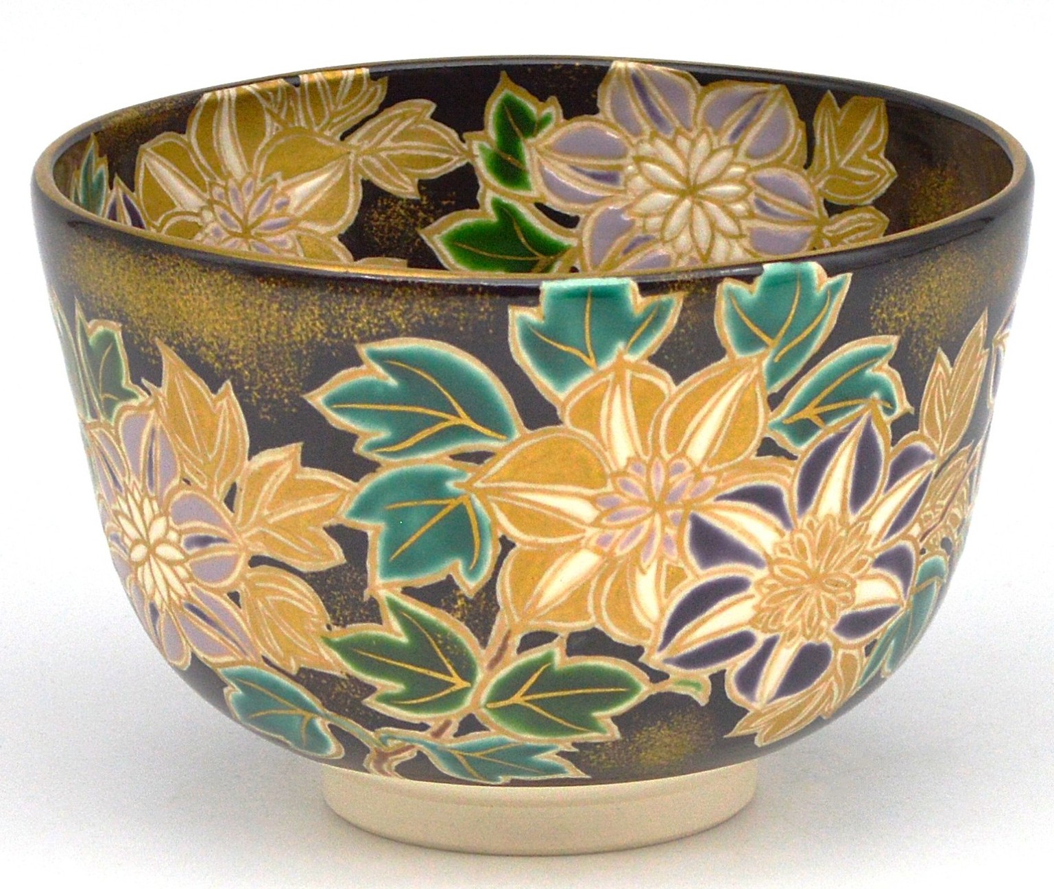 【茶道具/抹茶茶碗/matcha teabowl】茶碗 黒仁清 鉄線 加藤如水作（桐箱）