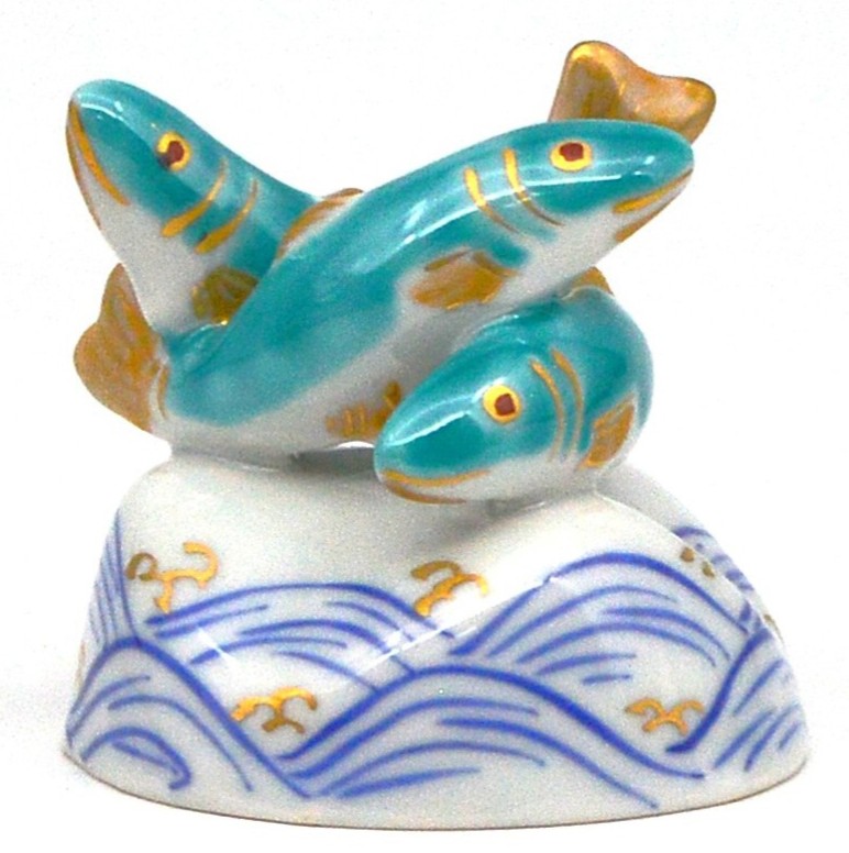 蓋置　色絵　鮎　高野昭阿弥作（木箱）｜茶道具商　左座園