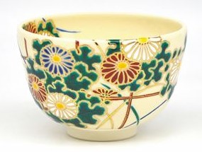 茶碗 仁清 籬の菊 田中万祥作（桐箱） キッチン用品・食器・調理器具-抹茶茶碗-コーヒー・お茶用品