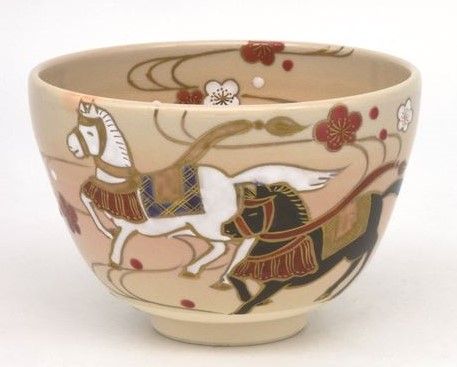 送料込【逢絢亭・新品】茶道具 令和８年干支茶碗 京焼 御本 森に親子馬 山岡善高 逢絢亭・新品】茶道具 令和8年（2026年）干支茶碗 京焼 御本手 森