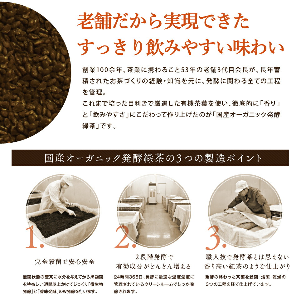 国産オーガニック発酵緑茶(2g×30包)3袋セット