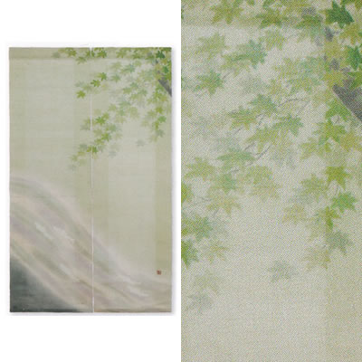 【お取り寄せ】麻すかしのれん『楓に鮎』（和風のれん）【信憑/春、初夏/紅葉、アユ】【貨物輸送無料】