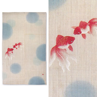 【お取り寄せ】麻墨付きのれん『水玉金魚』（和風のれん）【貸し 夏 きんぎょ キンギョ】【貨物輸送無料】