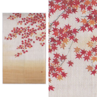 【お取り寄せ】麻手描きのれん『紅葉の宴』（和風のれん）【もみじ/秋】【送料無料】