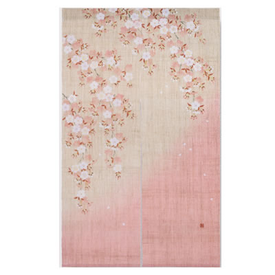 【お取り寄せ】麻墨付きのれん『山里桜』（和風のれん）【貸し 春 さくら 櫻 日本製】【貨物輸送無料】