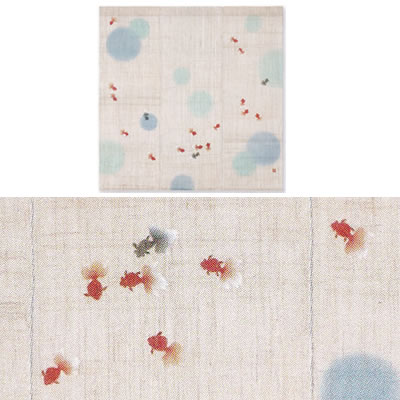 【お取り寄せ】麻洛粋三連墨付きのれん『遊金魚』（和風のれん）【貸し 夏 きんぎょ キンギョ 日本製】【貨物輸送無料】
