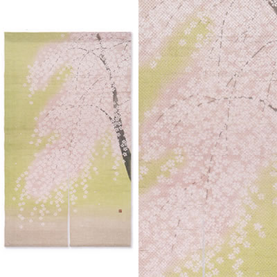 【お取り寄せ】麻洛粋ろうけつ染めのれん『咲桜』（和風のれん）【貸し 春 枝垂れ桜 さくら 櫻 日本製】【貨物輸送無料】