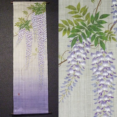 【お取り寄せ】麻タペストリー『藤しだれ』(掛軸、和風タペストリー)【春 藤の花】【送料無料】|茶心茶屋