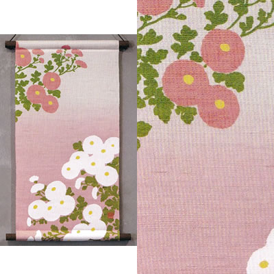 【お取り寄せ】麻型染めアラス『万寿菊』（掛軸、和風アラス）【秋草の花 花 秋 縁起物】