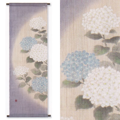 【お取り寄せ】麻墨付きアラス『てまりアジサイ』（掛軸、和風アラス）【あじさい 紫陽花 春 初夏】【貨物輸送無料】