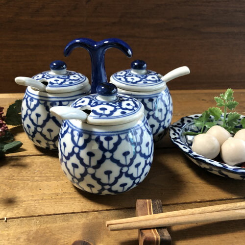 楽天市場】【調味料入れ 3容器 青白陶器】青白食器パイナップル柄陶器