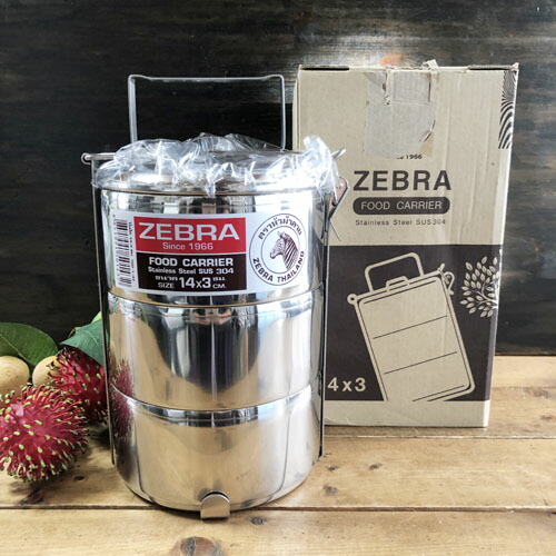 【ZEBRA 3段式弁当箱 14×3 】ステンレス鋼製ランチボックスステンレス食器五分五分一皿分の料理アジアン一皿分の料理五分五分雑貨 アジアン雑貨 エスニック五分五分専門職店 五分五分ボンネット煮炊き物の具ステンレス鋼 ピントゥー Thai クルンテプ キッチン用品・食器・調理器具-弁当箱・水筒