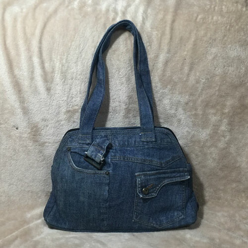 デニムリメイクバッグ（L）No.757☆ショルダーバッグ