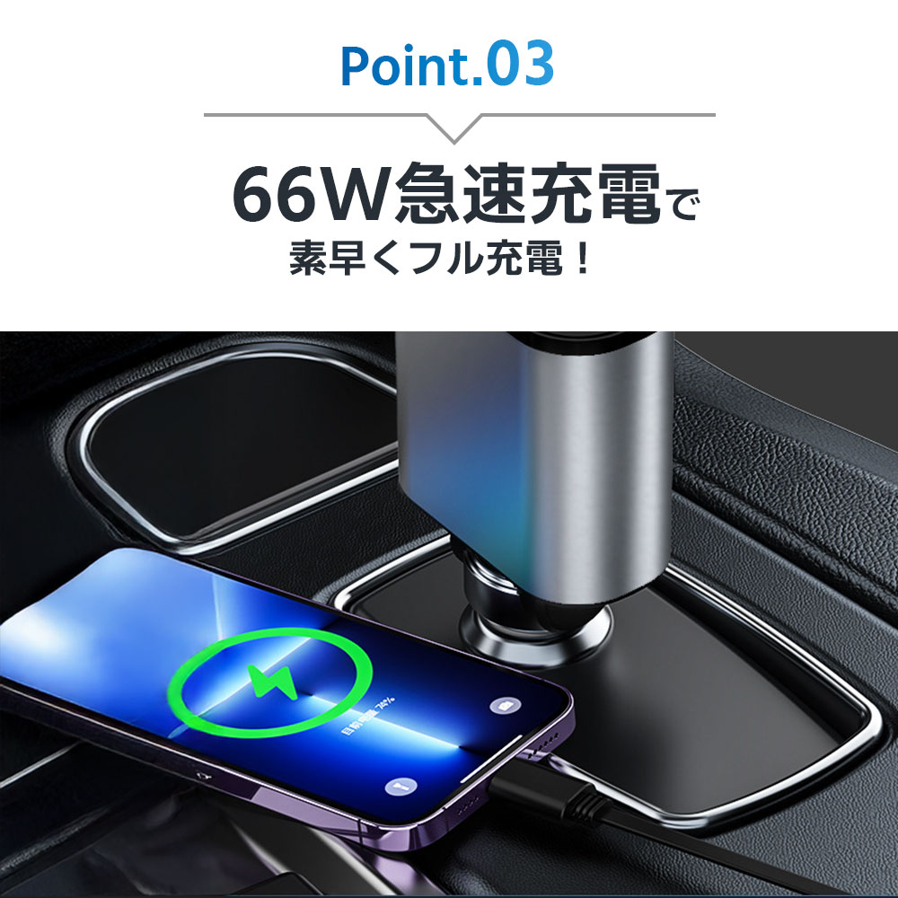 《45％OFFクーポン》【楽天1位】シガーソケット スマホ充電器 シガーチャージャー 巻き取り Type-C Lightning 急速充電 カーチャージャー 4台同時充電 巻き取り リール式 12V車 24V車 後部座席充電 車載充電器 電圧計