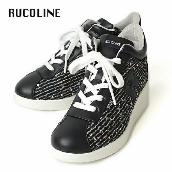 ルコライン スニーカー ルコライン 靴 RUCO LINE RUCO-011BK MULTI マルチカラー横線柄 生地 × 合皮 ブラック Rマーク サイドファスナー付 ３E 幅広 ルコライン レディース シューズ RUCO LINE ルコラインスニーカー 新作 取扱店 京都 母の日
