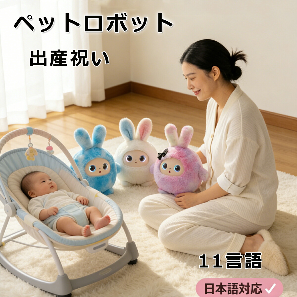 出産祝い ペットロボット AI 知育玩具 ふわふわ うさぎ ぬいぐるみ しゃべる 動く 感情が通じる 着せかえ AI搭載 AI学習 音声 孤独を癒せる パートナー かわいい 英語 日本語 11言語 音声認識 会話 ロボット おもちゃ 子供 誕生日 プレゼント