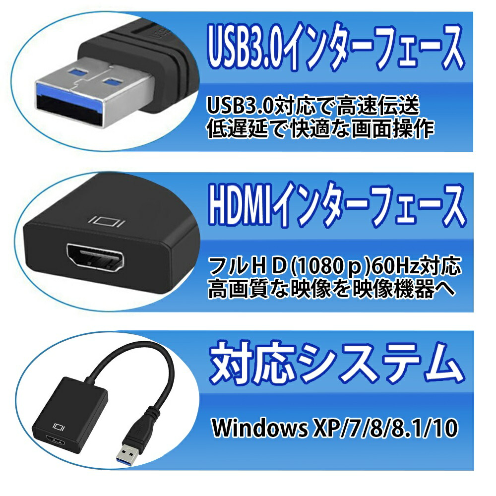 楽天市場 Usb Hdmi 変換 アダプタ Usb Hdmi ケーブル 変換コネクタ 1080p 高画質 高音質 安定出力 Windows Xp 7 8 10 対応 Knk Chance