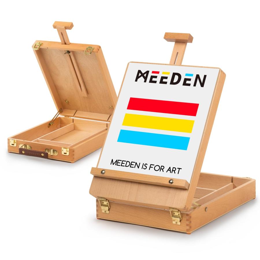 MEEDEN 卓上イーゼル 木製 折りたたみ式 収納ボックス付き 角度調節可能 携帯可能 収納ボックス付き 画板立て 描画ボード スケッチボード ス