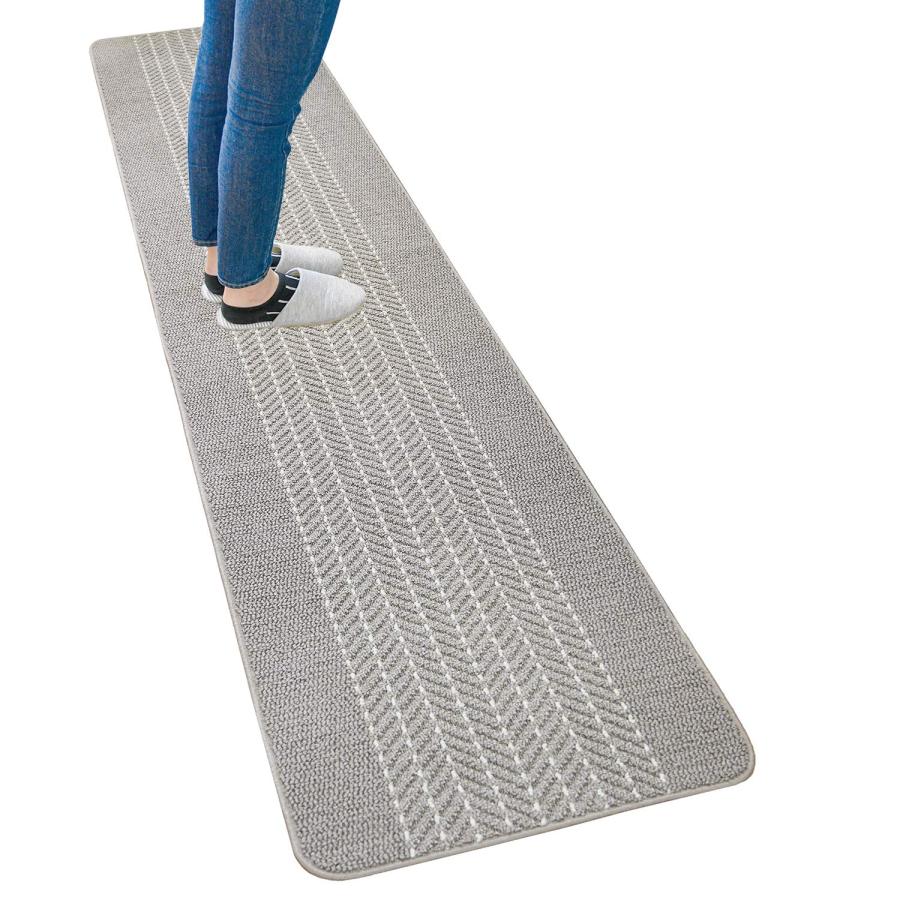 オカ(OKA) 優踏生洗いやすい キッチンマット 約60cm×270cm グレー(ヘリンボン) (洗える 軽量 滑り止め クッション)