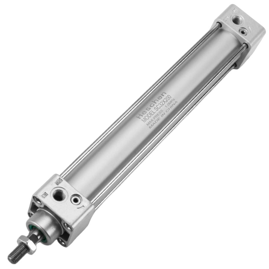 Heschen 空気圧標準シリンダー、SC 32-200、PT1/8インチポート、32mmボア、200mmストローク、シングルロッドダブルアクション