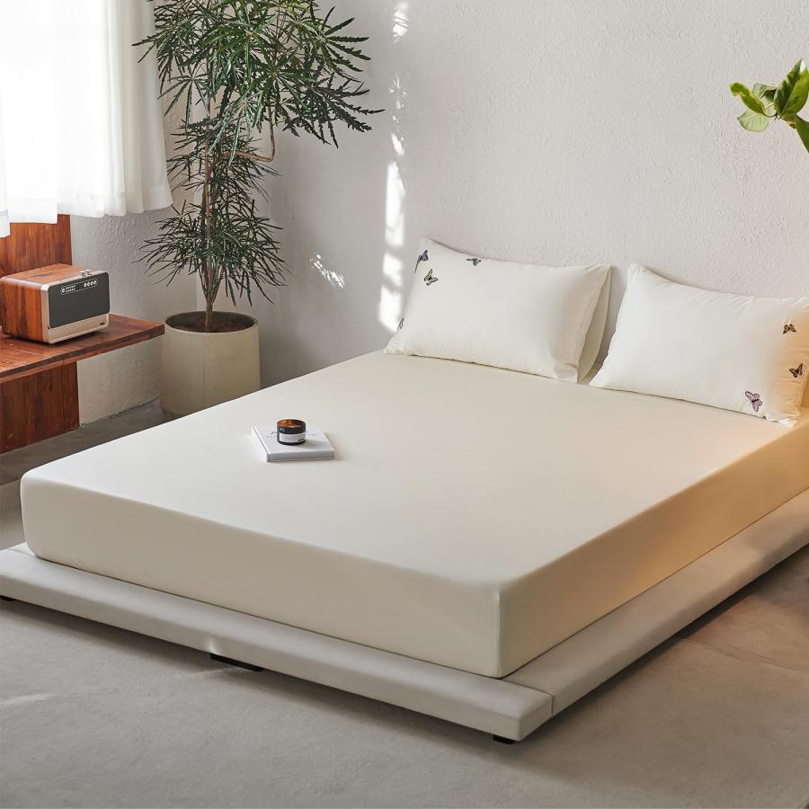 CASA FAB ボックスシーツ 長繊維綿100% 高級コットンサテン ピーチスキン加工 洗いざらし加工 高密度生地300本 通気性・吸湿性・毛羽だ