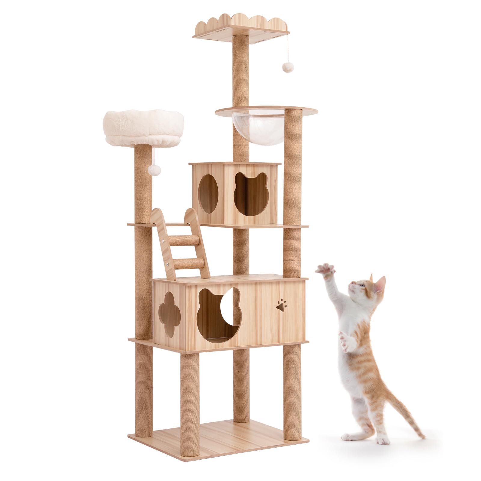 PETTOM キャットタワー 猫円柱 大型猫用 ねこ棲み家 木製 多頭飼い 取り付け 止ん事無い釣りあい性 丸角腹積もり 好いたらしい青写真 省空白文字 (180糎円柱)