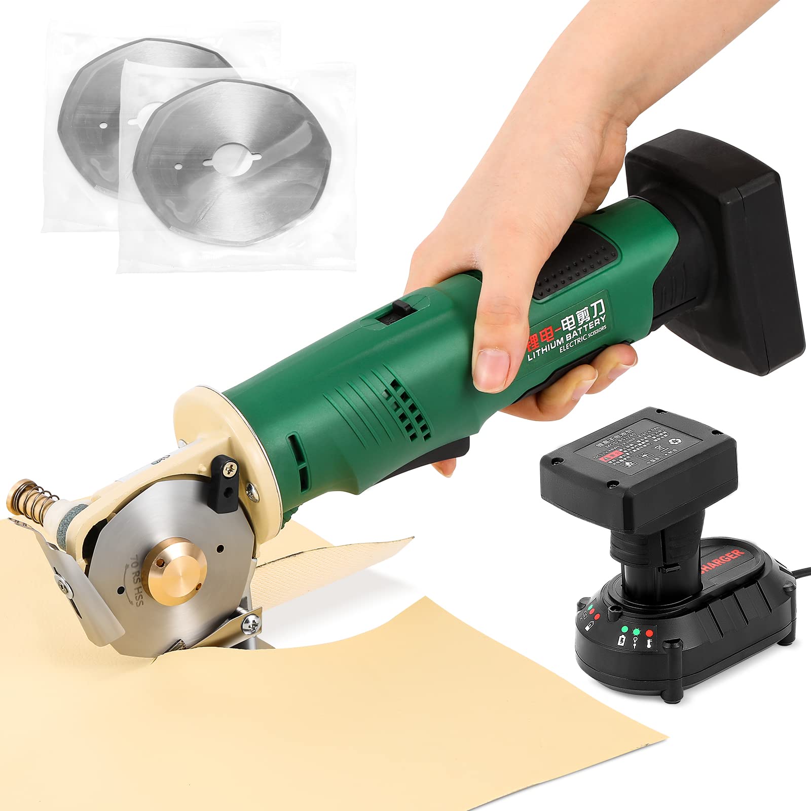 Spolehli 独居室式 電動截断機 コードレス 切りおとす奥ふかさ25粍 軽さ 170W 1400rpm 手持ち式切りぬく機 φ70替刃2枚付き添い人 布/なめし革/合皮/雑材/段ボールに当て嵌める 工事不必要 日本語言いあらわす書付き添い人 (φ70 4000mAH)