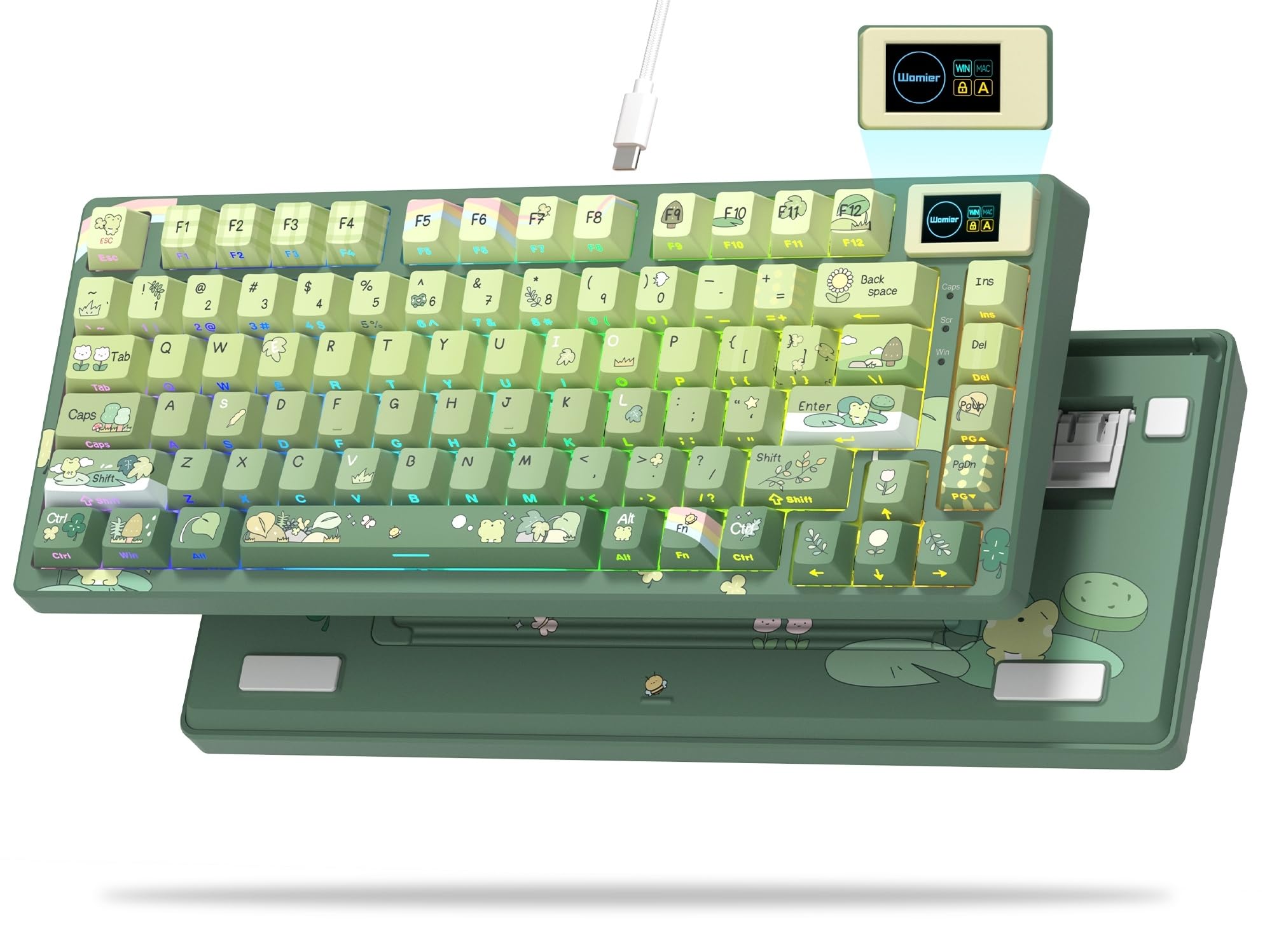 Womier SK80 75% 鍵盤 色つやマルチメディアシステム見せびらかす付き添い人 メカニカルゲーミングキーボード 愛くるしいグリーンフロッグ 有線熱っぽい取り換える能力のある ガスケットマウント RGBカスタム手当たり