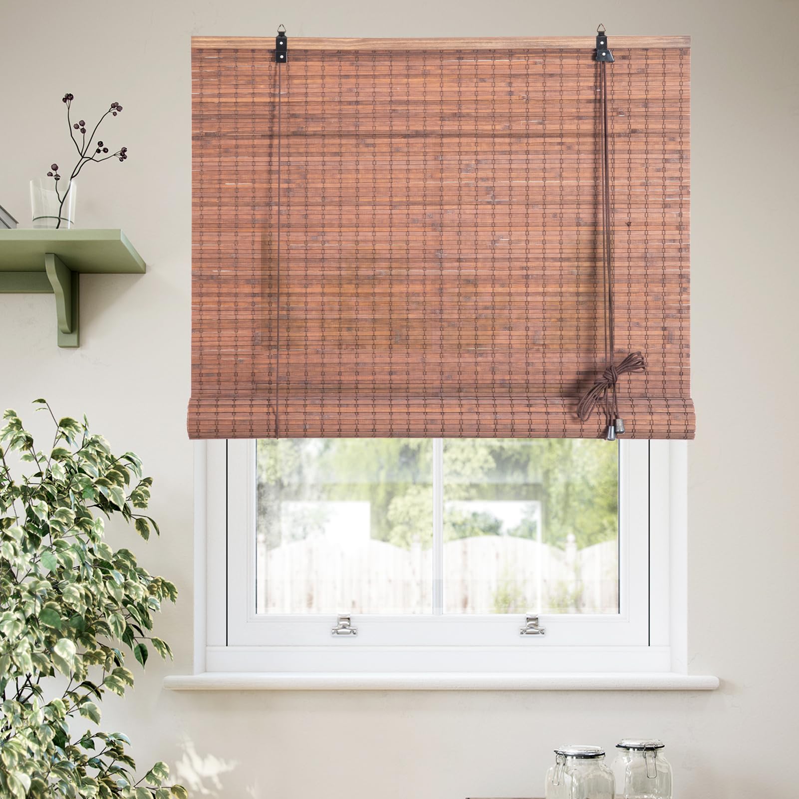 Yitian Bamboo Art すだれ 室内 幅88×丈180糎 2本仕掛ける 竹製ロールスクリーン 簾 屋内 遮光遮熱 包みかくし 日おおい 日よけ押しとどめる 巻き上げ役立つこと付き添い人 赤銅色