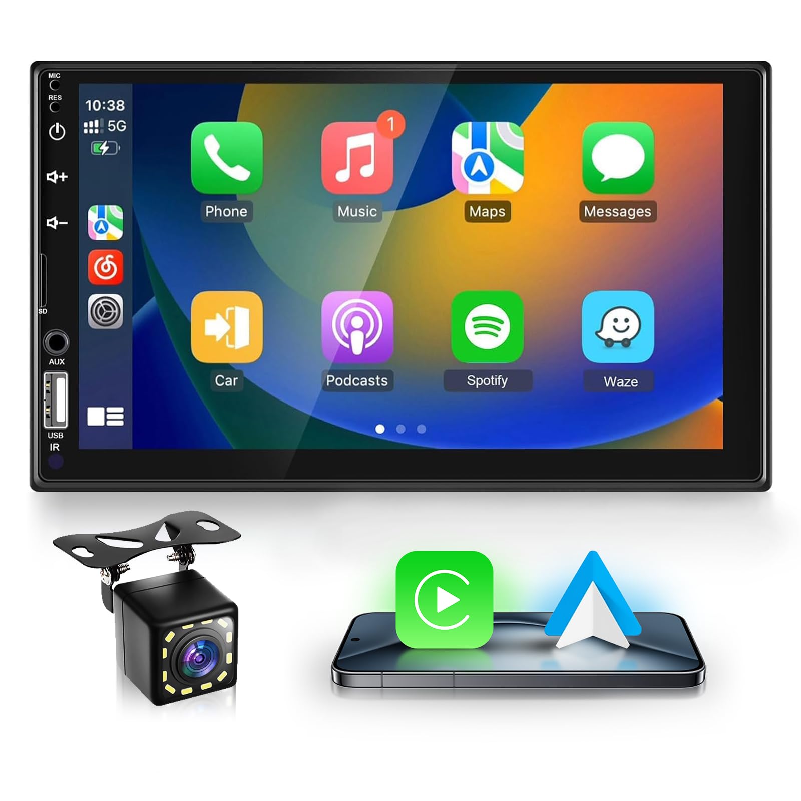 鉄道車両オーディオ2 Din 鉄道車両ステレオ CarPlay＆Android Auto、Hodozzy チカーステレオBluetooth 7はたご屋固定ディスクタッチスクリーンカーラジオダブルDINカーオーディオレシーバー、、うしろ押し写真機、鏡鑑リ