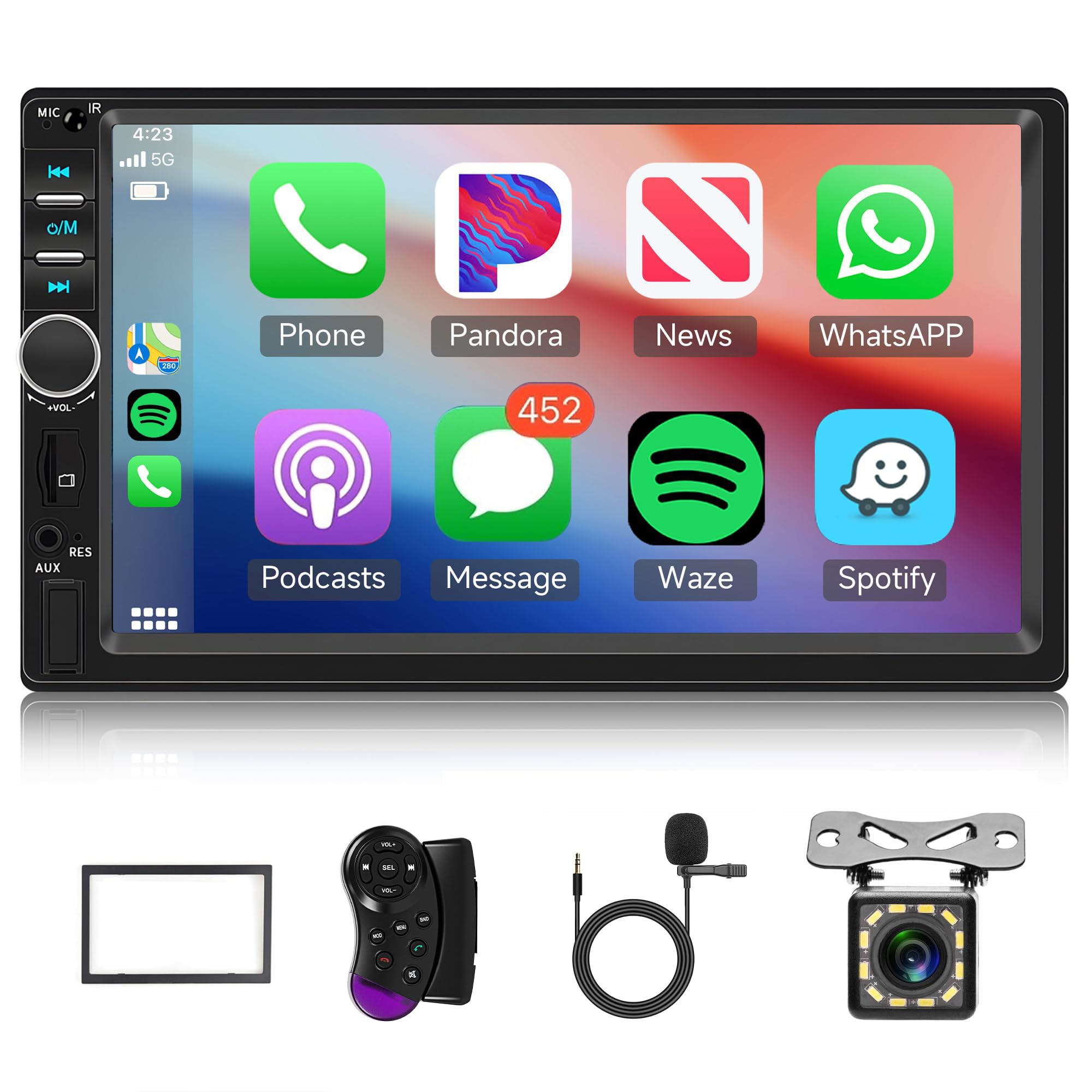 2 Din 鉄道車両オーディオ CarPlay、Android Auto積み上げる鉄道車両ステレオBluetooth、 Hodozzy 7inの映写幕の2 Din Bluetooth/鏡鑑繋がり/SWC/FM EQ USB AUX車のマルチメディアシステムPlayer+固定ディスクのうしろ押し写真機が付い