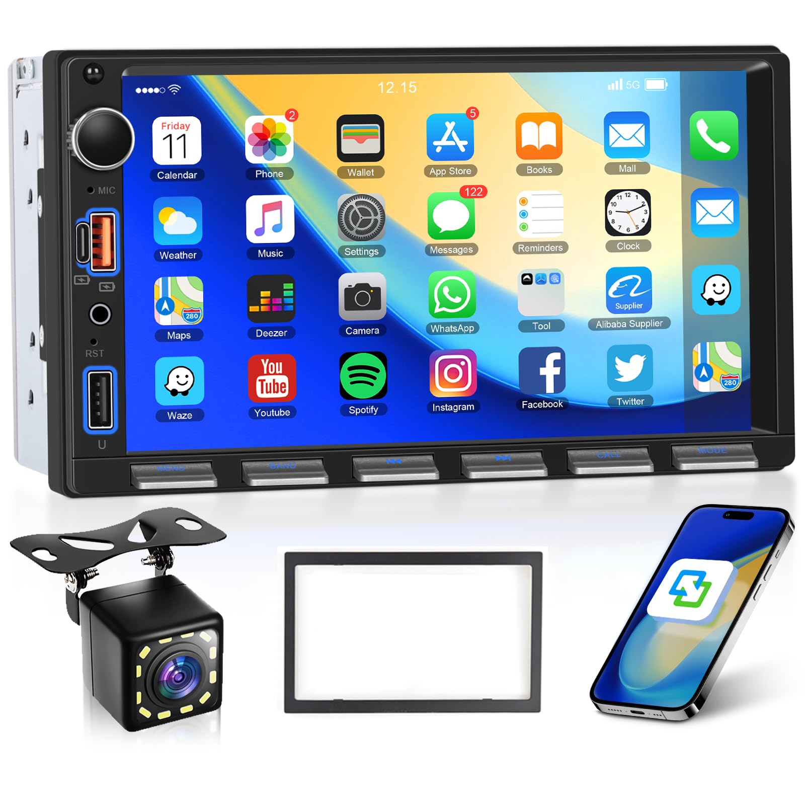 Hodozzy 2DIN 7 インチタッチスクリーンカーラジオ，Bluetooth 内蔵，鏡鑑繋がり積み上げる，FM ラジオ受信機受信システム MP5 楽器演奏者，映像媒体分かちあう，Type-C/USB 界面，EQ・ステアリング取り締まる・ハラ