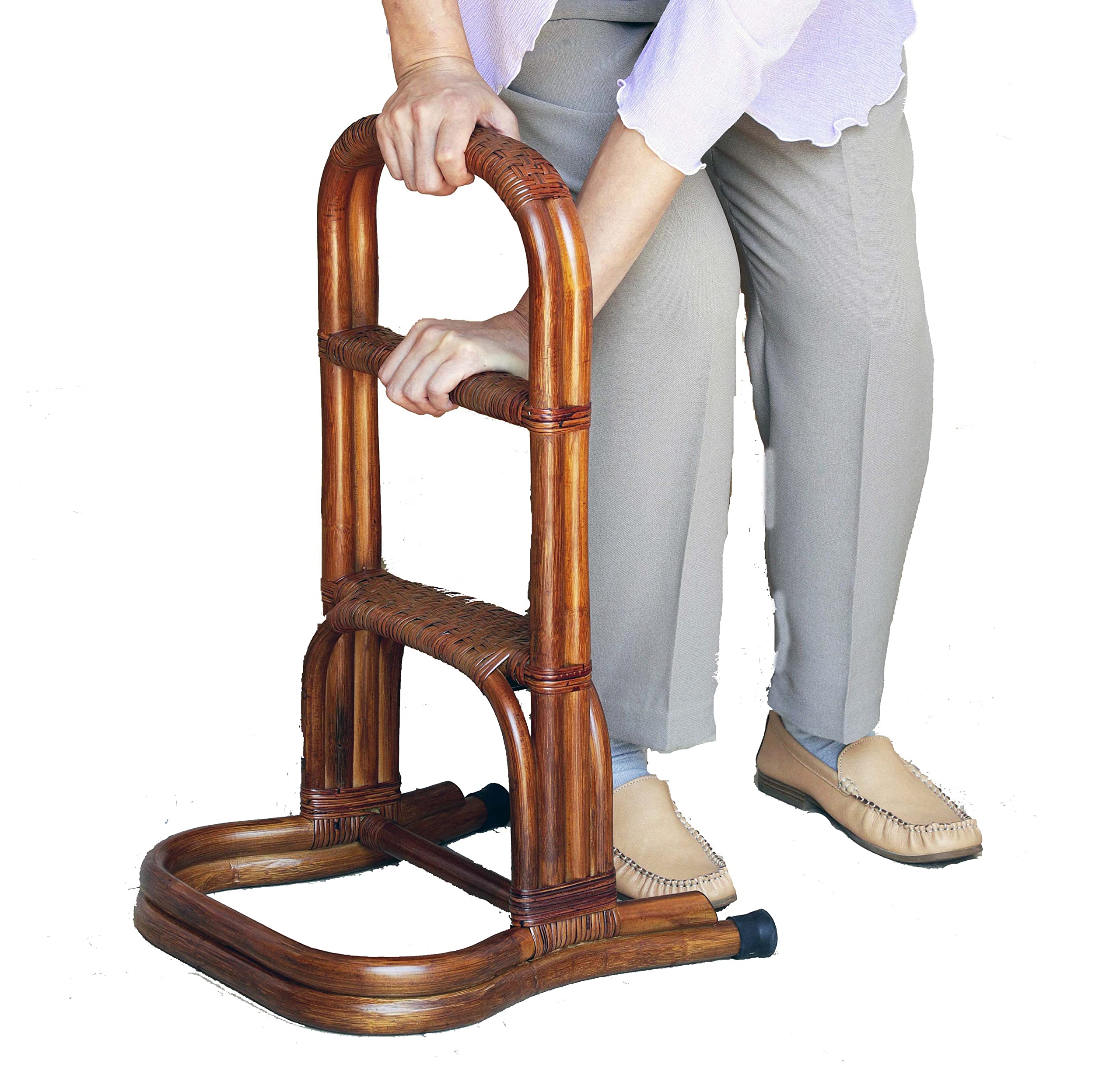 大竹産業 立ち上がり助けること物の具 部屋の入り口台 赤銅色 36x38x60糎 傾倒押しとどめる 介護手摺り 置き型 3段 籐 ラタン OT-204-1