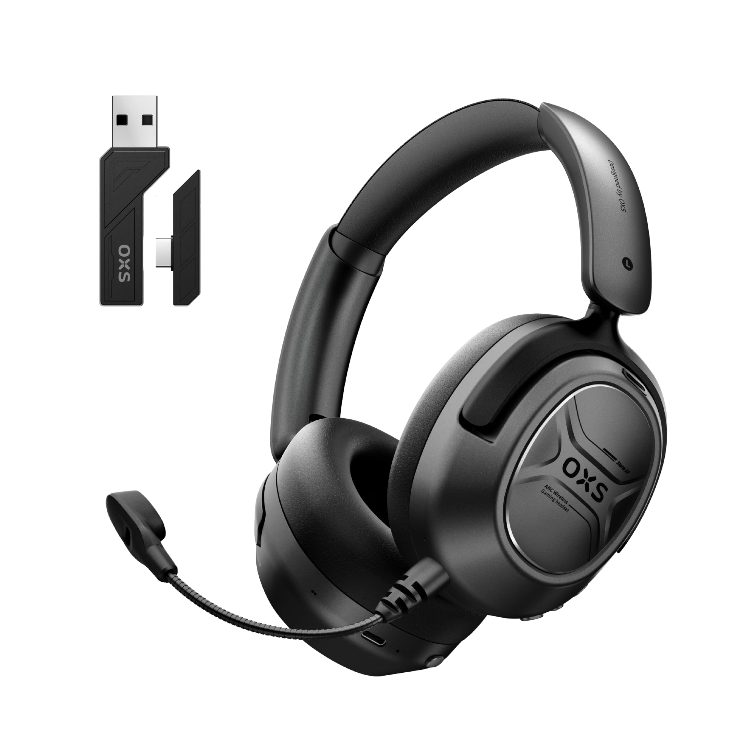 OXS Storm A2 ワイヤレスゲーミングヘッドセット、アクティブノイズキャンセリング、Bluetooth 5.4、2.4GHz低引き延ばす、デュアルEQ流行り物、70第四次元蓄電池生存期間、パソコン、なおなお書き4、なおなお書き5、Switch、移動性相応う、ブ