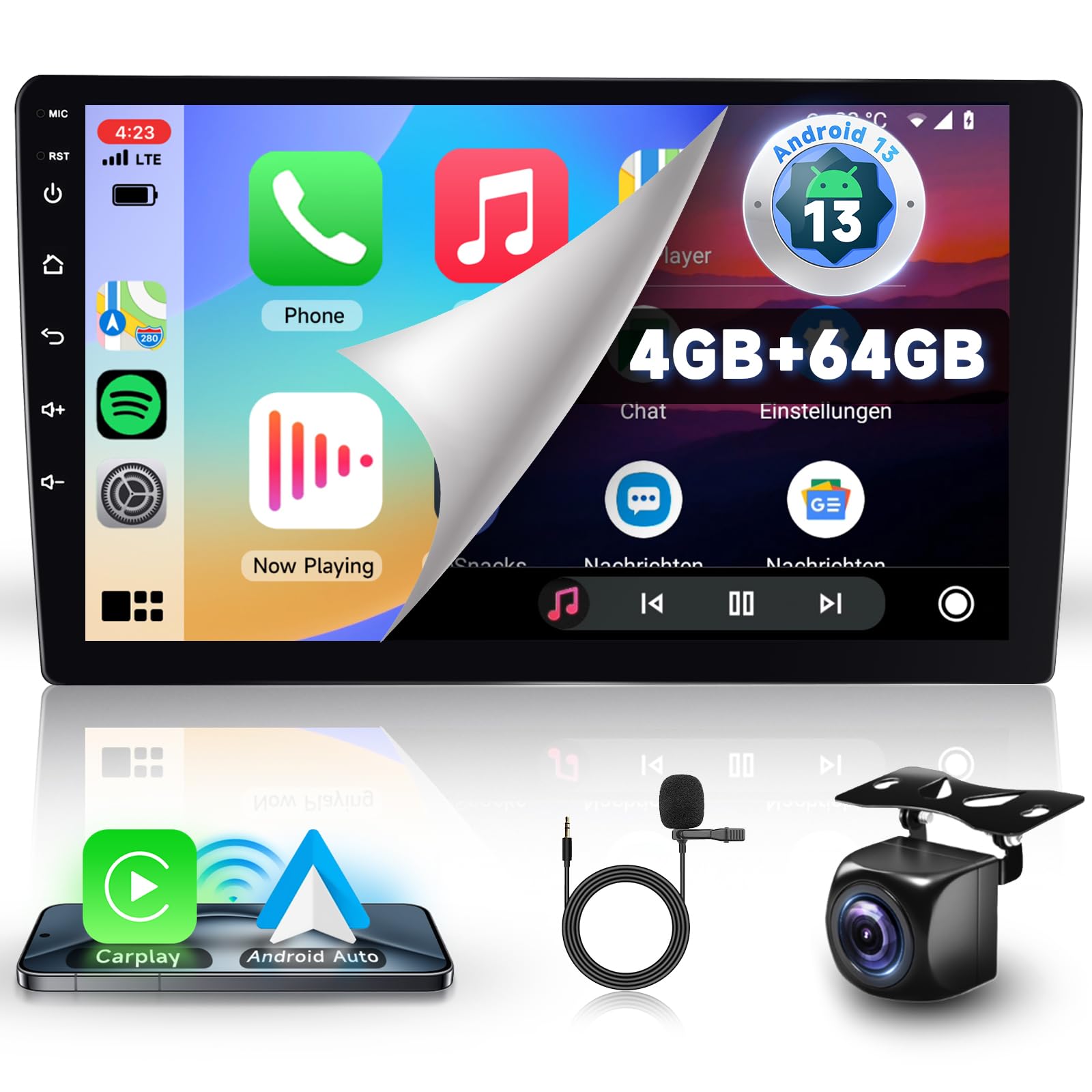 4G+64G 鉄道車両ステレオ2dinの無線電話 Carplay Android Auto、Hodozzy Android 9 inのタッチスクリーンの車のラジオ受信機 GPS の航走、Wifi、Bluetooth、DSP のうしろ側写真機、USB、SWC、FM/RDS の車の無線電話の傍受機が付いて