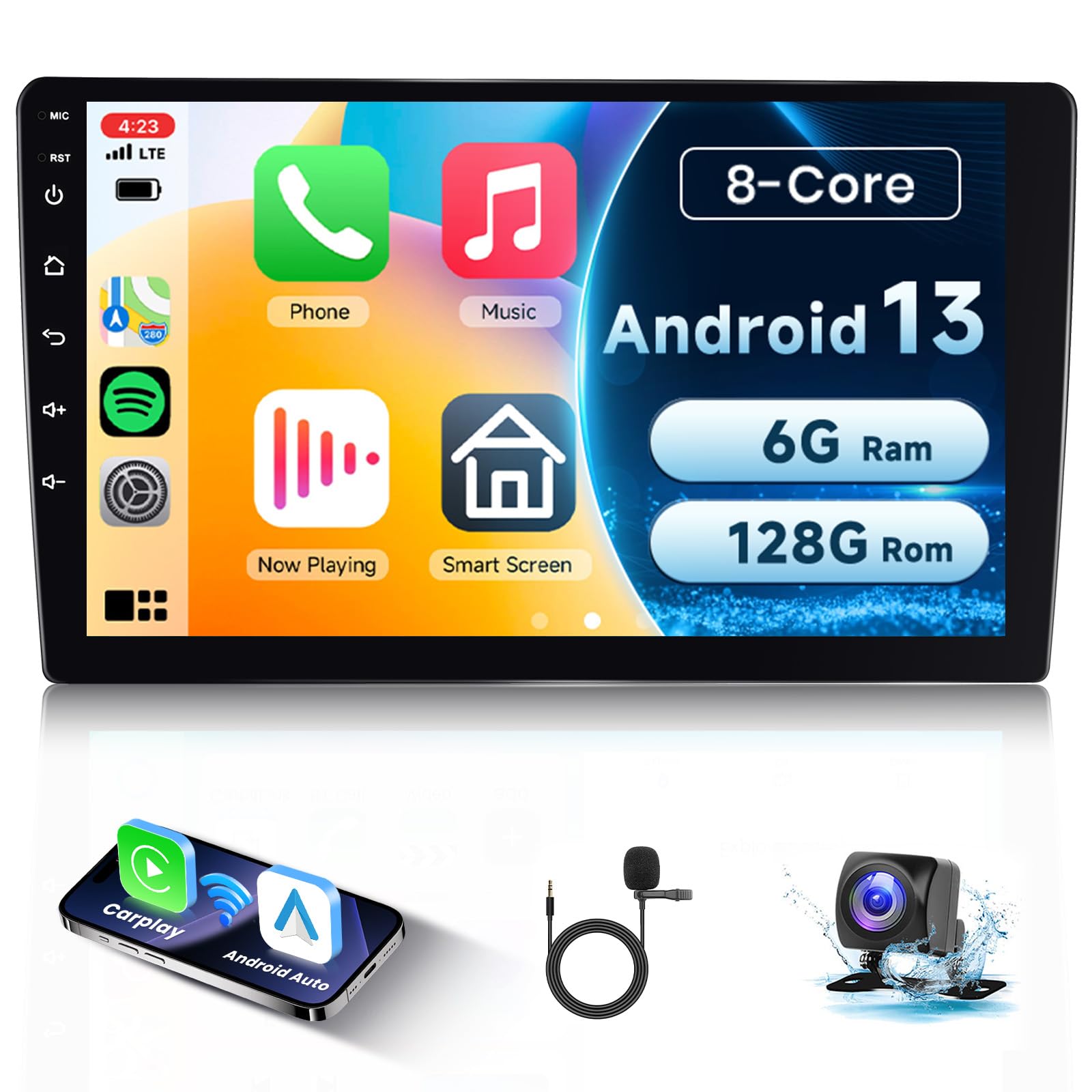 Hodozzy 6 GB + 128 GB アンドロイドカー ラジオ受信機 2 Din Carplay Android Auto 2 Din、10.1 in 手当たり 映写幕 ダブル Din 車ステレオ 8 中核グループ 鉄道車両ステレオGPS ナビゲーション WIFI Bluetooth FM/RDS ラジオ受信機 USB SWC