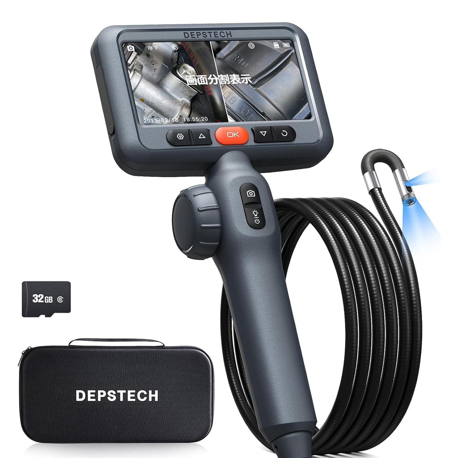 【デュアル水晶体】 DEPSTECH 先っちょモビール式 衣料繊維領域 210°双方向回転させる 4.5inIPS管する 1080P 外径8.5MM 内視鏡写真機 IP67雨合羽 LED点火装置付き添い人 住み処検査と修理 車持続 機械類読み合わせる 24ヶ月