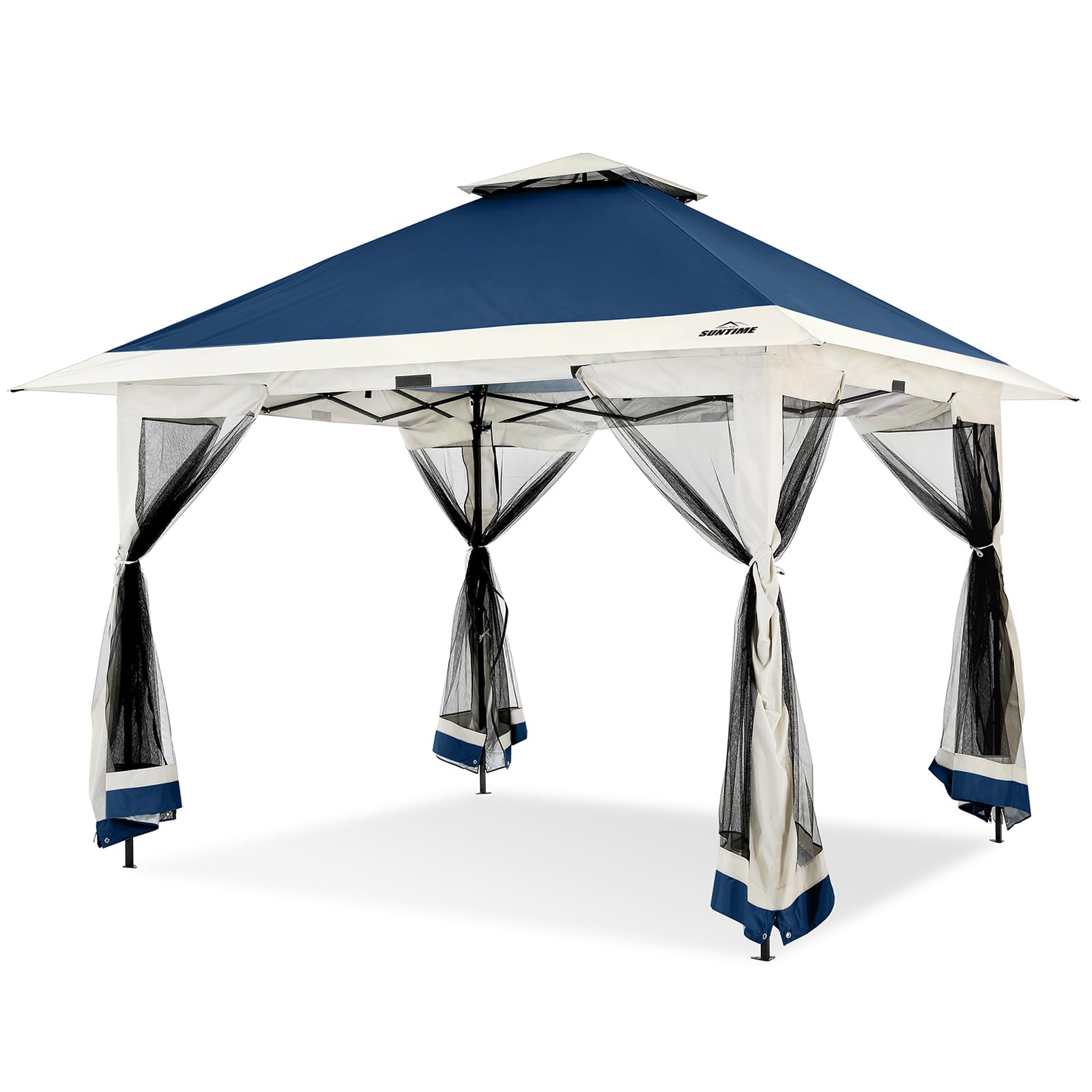 [SUNTIME] ワンタッチ タープテント 3.65m×3.65m 大型 しろがね色上塗り 遮熱99% UV撥ねのける 雨合羽 メッシュ4枚付き添い人 真っただ中一押しつける精神的な統合 物の具不必要 キャスター付き添い人納める御徒面子(23kgも楽々民族大移動) トッ