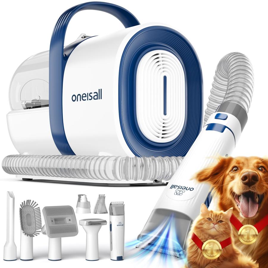 【ブラシと掃除機一体型】Oneisall 犬 バリカン 吸引式 7 in 1 多機能 犬 猫美容器/ペット用掃除機 付きブラシ/ペットグルーミングセ