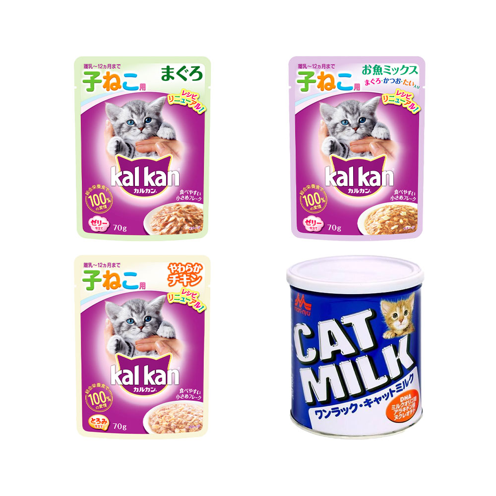 離乳期の猫用セット 森乳 ワンラック キャットミルク 270g + カルカンパウチ3種各8袋 キャットフード