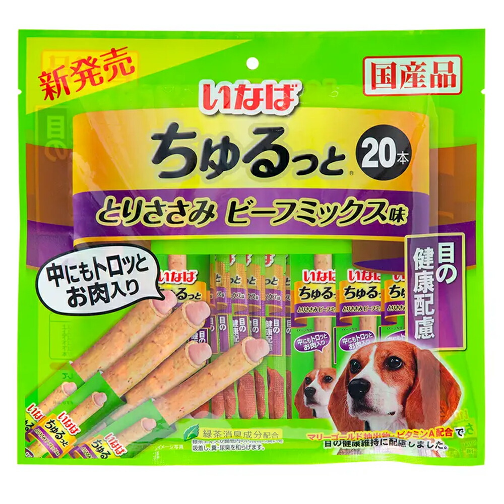 楽天市場 いなば 犬用ちゅるっと とりささみ ビーフミックス味 目の健康配慮 ２０本入り 関東当日便 Charm 楽天市場店