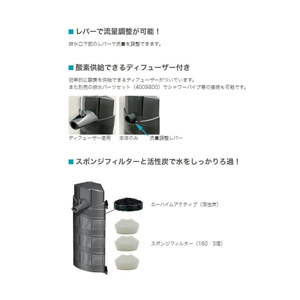 楽天市場 エーハイム アクア １６０ 水中フィルター ディフューザー付き ６０ｃｍ水槽以下用 水流調整可能 関東当日便 Charm 楽天市場店