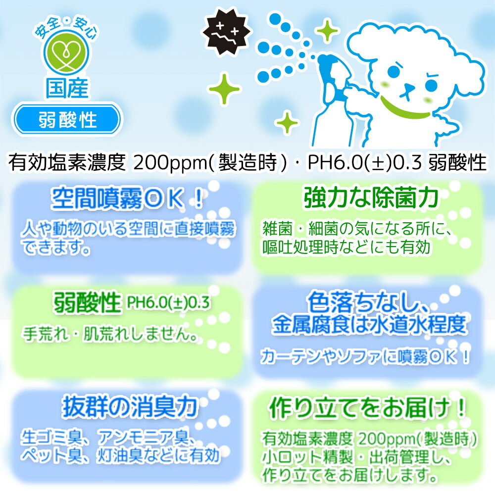 楽天市場 そのまま使える次亜塩素酸 人とペットにやさしい除菌消臭水 ５ｌ コック付き 弱酸性 関東当日便 Charm 楽天市場店