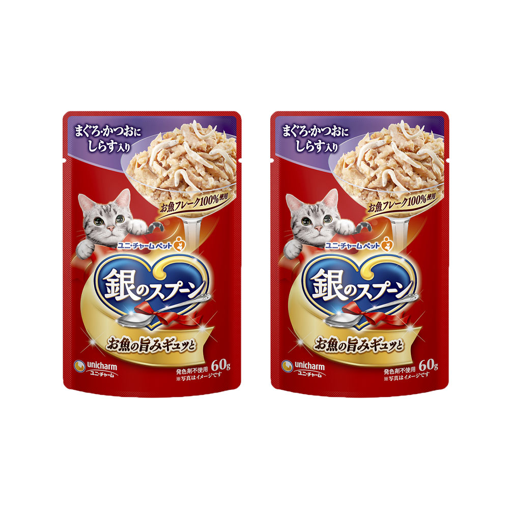 銀のスプーンとろみ仕立て　まぐろ・かつおにささみ入り　60g✖️160袋 Amazon.co.jp: 銀のスプーン 贅沢うまみ仕立て お魚づくし 1.5kg