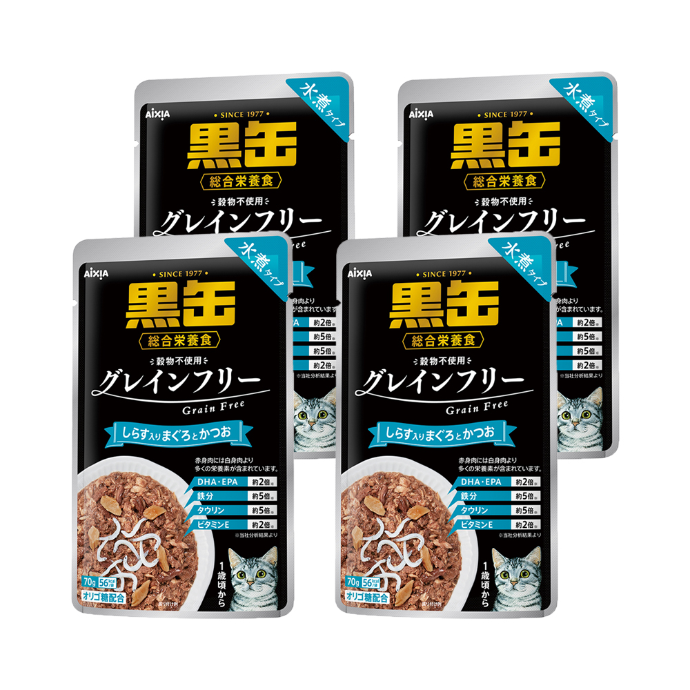 アイシア　黒缶パウチ　しらす入りまぐろとかつお　７０ｇ×12個セット キャットフード　ウェット