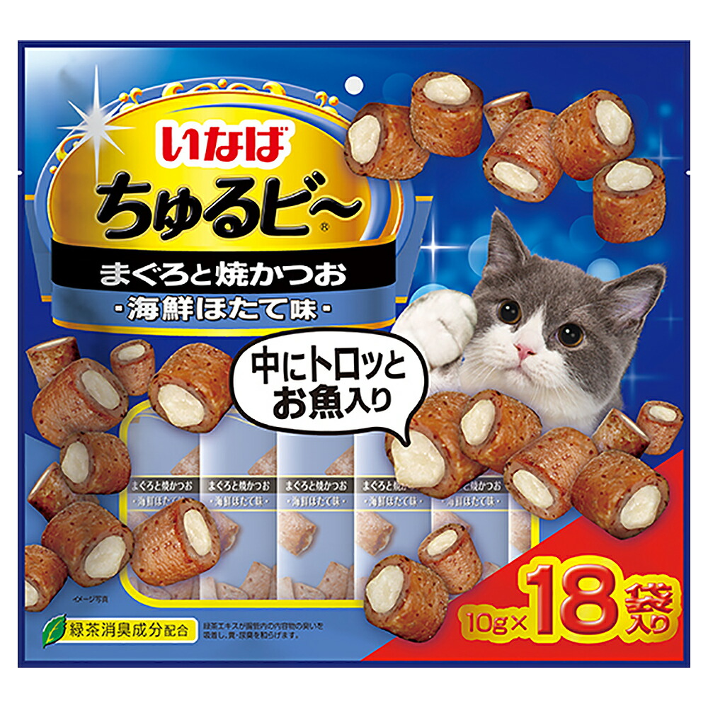 いなば　ちゅるビ～　まぐろと焼かつお　海鮮ほたて味　１８袋入り　１０ｇ&times;１８袋&times;１２　関東当日便｜charm 店
