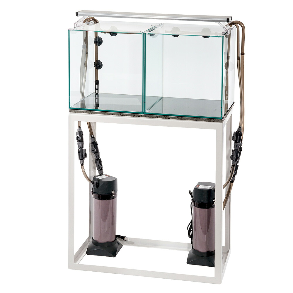 水槽セット　ＧＥＸ　グラステリア　３００キューブ×２　水槽台（ホワイト）＋外部フィルター＋照明セット　６０ｃｍ　関東当日便