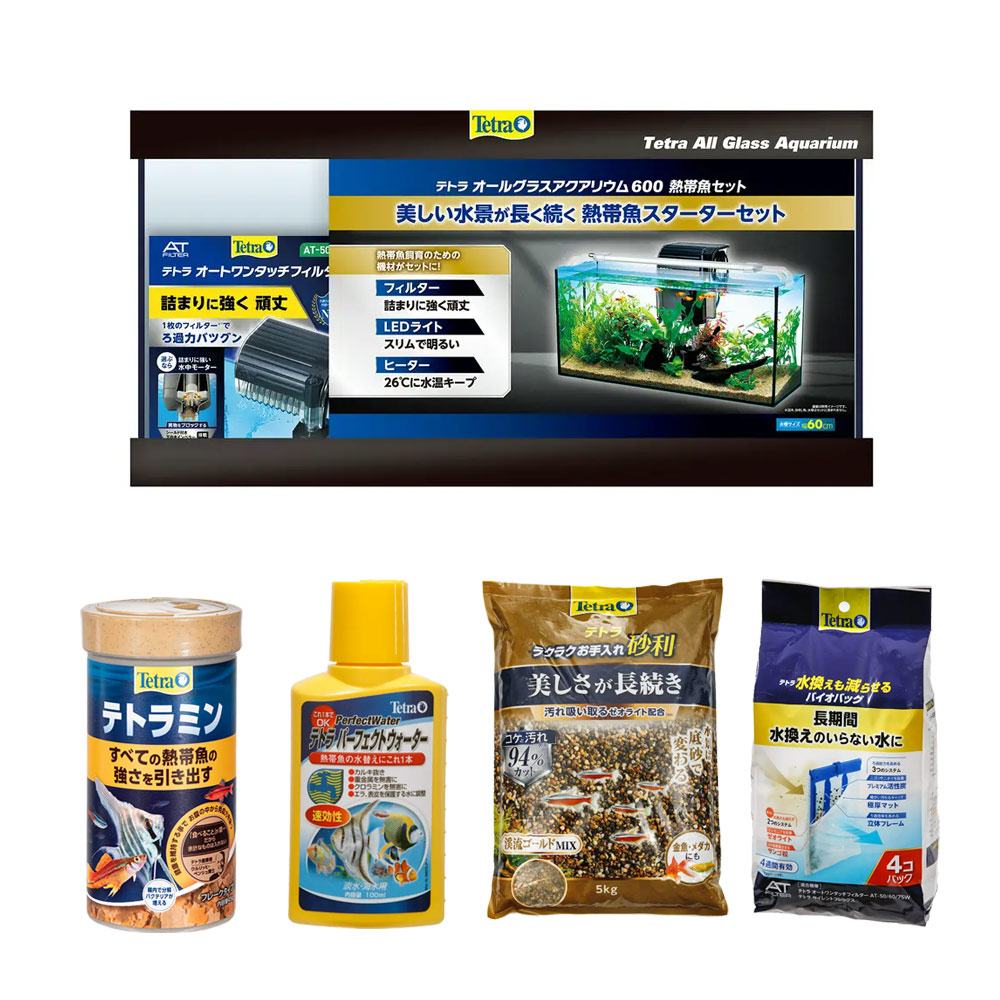 熱帯魚飼育スタートセット　テトラ　オールグラスアクアリウム６００ｖｅｒ．　熱帯魚セット　幅６０×奥行２８×高さ３５．５ｃｍ　お一人様１点限り　関東当日便