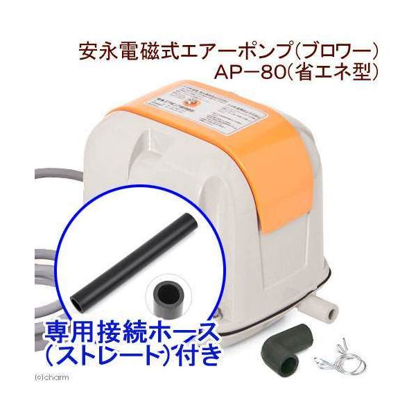 安永電磁式エアーポンプ（ブロワー）　ＡＰ－８０Ｇ（省エネ型）　１２０ｃｍ以上水槽用＋接続ホース（ストレート）　関東当日便