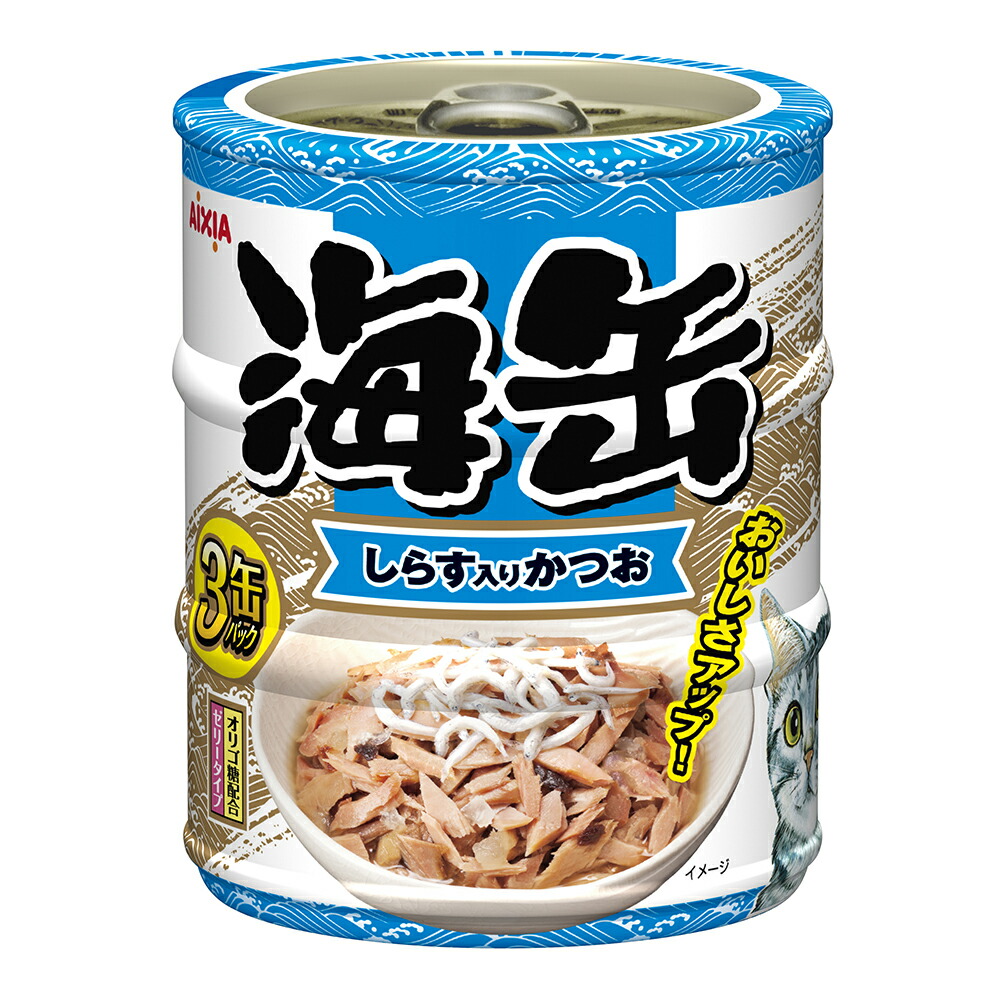 アイシア　海缶ミニ３Ｐ　しらす入りかつお　１８０ｇ（６０ｇ×３）×２４　猫　キャットフード　ウェット　関東当日便